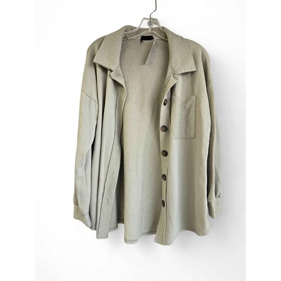Heimish USA Cozy Lounge Shacket | Relaxed Fit Button-Up | Soft Green - Picture 1 of 5